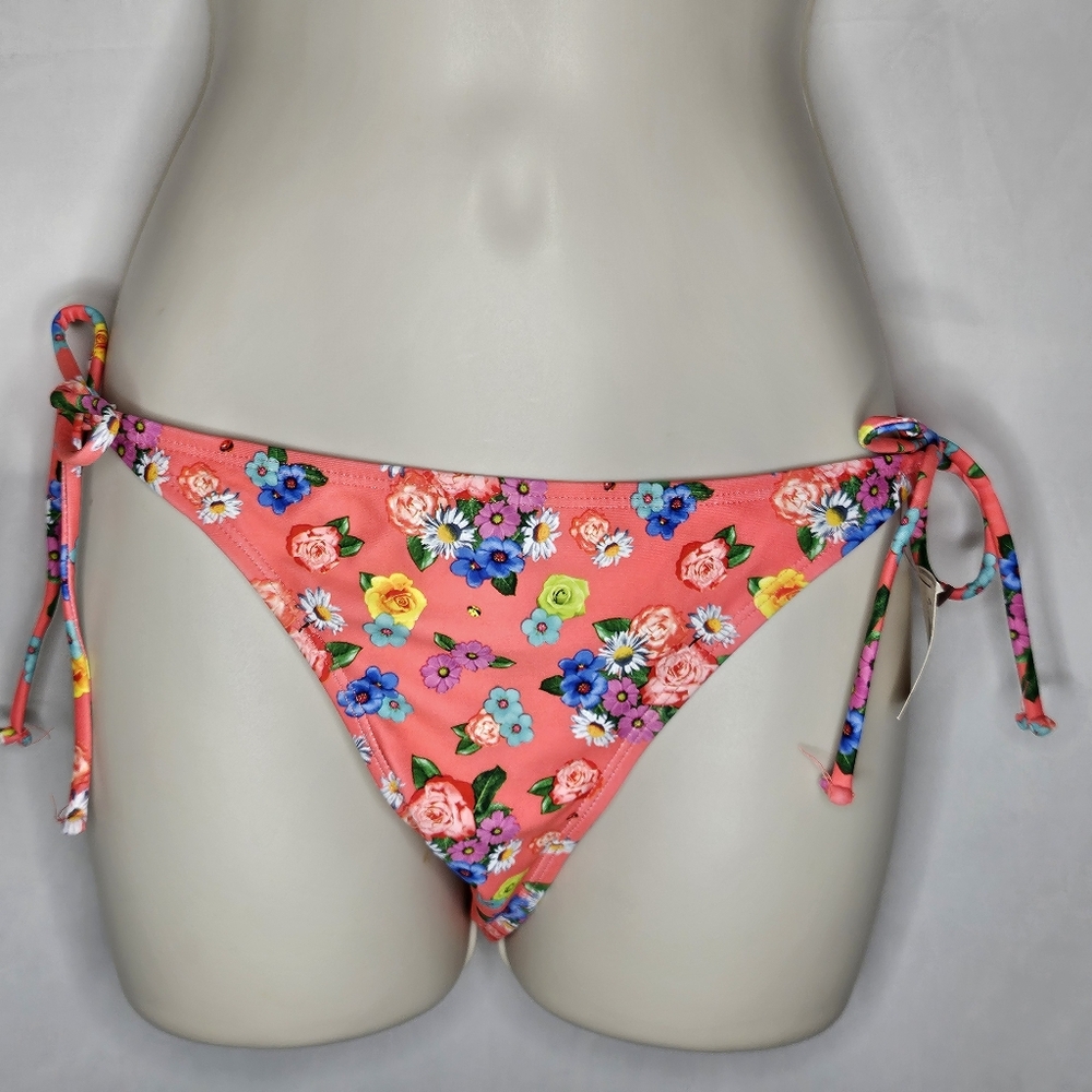 New Juniors Op Tangi Coral Field of Flowers Floral Bikini Set XL Top L Bottom - Picture 9 of 16